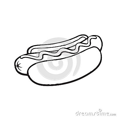 Doodle of hot dog with mustard Vector Illustration