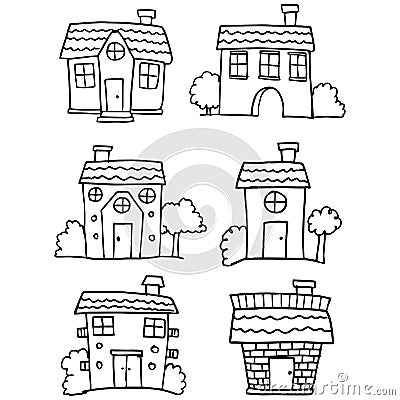 Doodle of house various set Vector Illustration