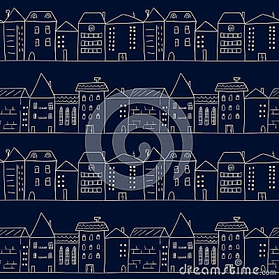 Doodle houses seamless pattern. Vector Illustration