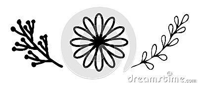 Doodle illustration of flower. Spring season. Simple doodle illustration for print, greeting card, stickers, wedding Vector Illustration