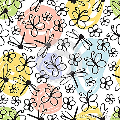 Doodle insect seamless pattern background. Vector Vector Illustration