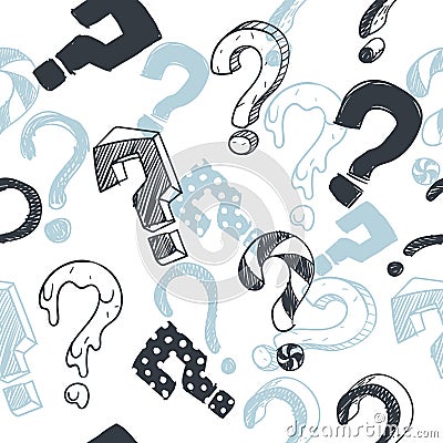 Doodle interrogation marks vector seamless background. Endless pattern with sketch question mark Vector Illustration