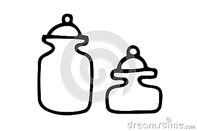 Doodle jars for spices. Outline container with lid Vector Illustration