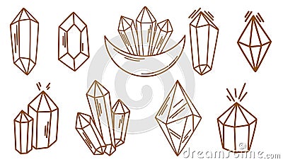 Line diamond jewels. Outline crystal gemstone. Contour gems. Faceted treasure brilliants. Vector Illustration