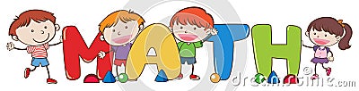 Doodle Kids with Math Word Vector Illustration