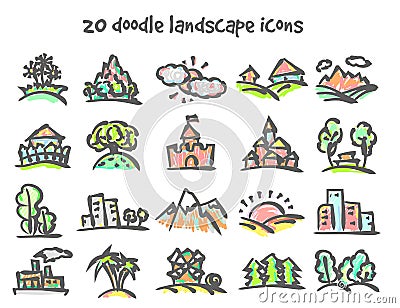 Doodle landscape icons Vector Illustration