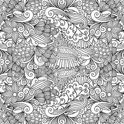 Doodle leaf and swirls background Vector Illustration