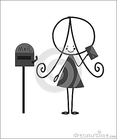 Doodle Little girl Sending Letter Vector Illustration