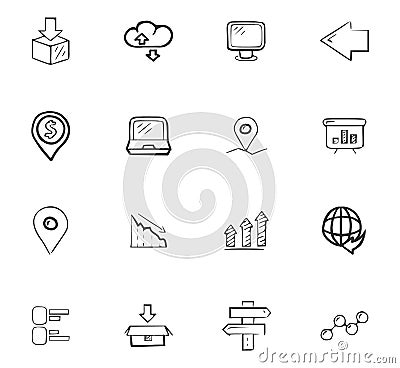 Doodle Logistics icons set Vector Illustration