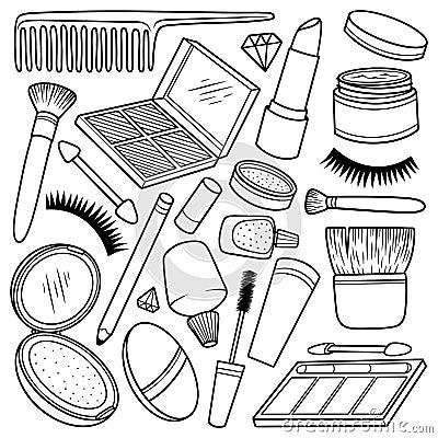 Doodle MakeUp icons Line Art Vector Illustration Vector Illustration