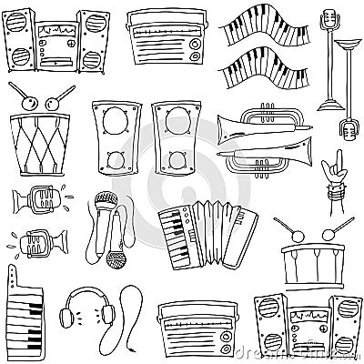 Doodle of many tools stock collection Vector Illustration