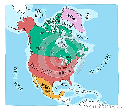 Doodle Map of North America Vector Illustration