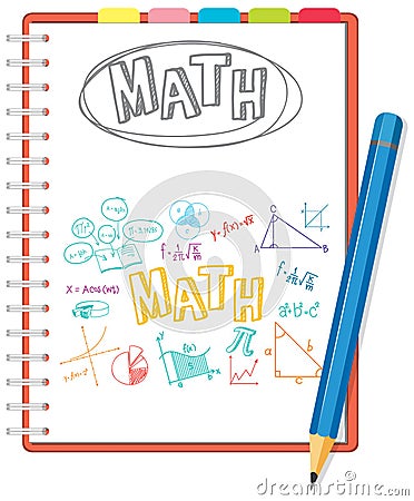 Doodle math formula on notebook page with pencil Vector Illustration