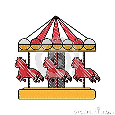 Doodle mechanical horse ride carnival game Vector Illustration