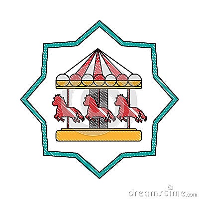 Doodle mechanical horse ride game inside star Vector Illustration