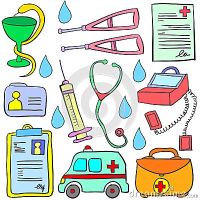 Doodle of medical object collection stock Vector Illustration