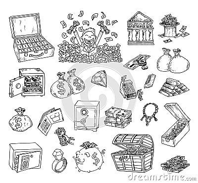 Doodle money icon set , hand drawn illustration Vector Illustration