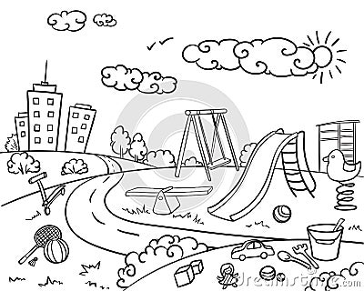 Doodle Monochrome Children Playground Concept Vector Illustration