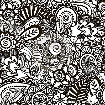 Doodle monochrome print. Seamless background. Vector Illustration