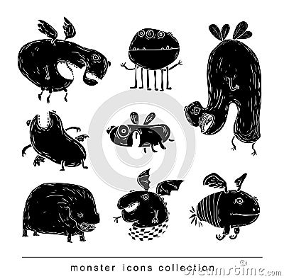 Doodle monster icon, vector illustration. Vector Illustration