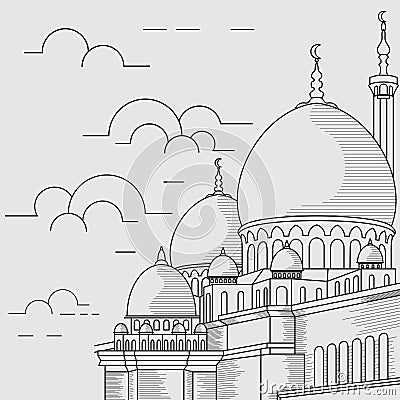 New Mosque Line Style Vector Illustration