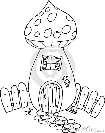 Doodle mushroom House Vector Illustration