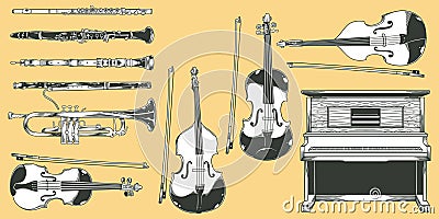 doodle music drawing drawing objects Vector Illustration