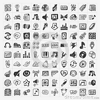 Doodle music icons set Vector Illustration