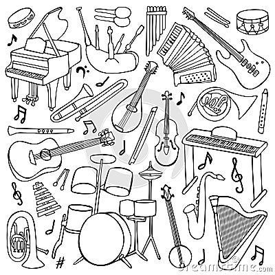 Doodle Music Instruments Vector Illustration