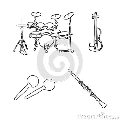 Doodle musical instruments set, vector, set of musical instruments, vector sketch illustration Vector Illustration