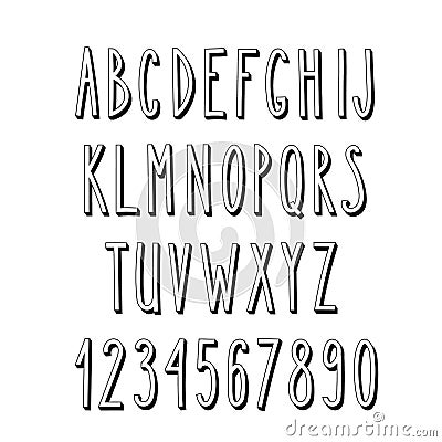 Doodle narrow alphabet, simple letters Stock Photo