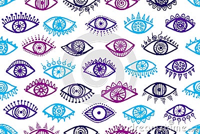 Doodle open eyes abstract seamless ornament. Vector Illustration