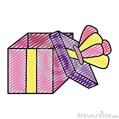 Doodle open present box with crown style Vector Illustration