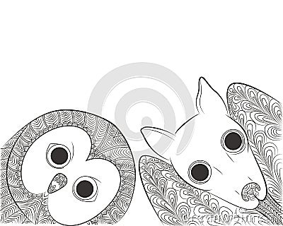 Doodle owl and bat head. Night bird and animal Zen Tangle. Vector Illustration