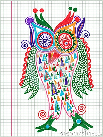 Doodle owl marker drawing Vector Illustration