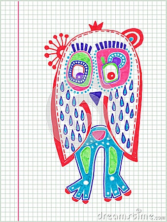 Doodle owl marker drawing Vector Illustration