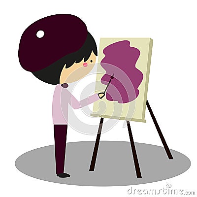Doodle Painter painting his canvas - Full Color Vector Illustration