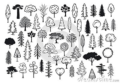 Doodle park forest conifer abstract silhouettes outlined trees Vector Illustration