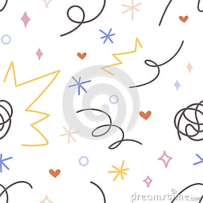 Doodle pattern design. Abstract scribble background, endless texture. Hand-drawn squiggles, lines. Trendy childish Vector Illustration