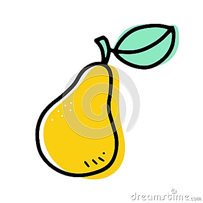 Doodle pear. Hand drawn fresh natural fruit Vector Illustration