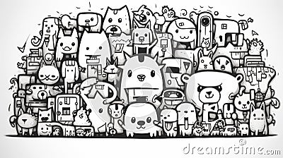 Doodle pet animals art background Stock Photo