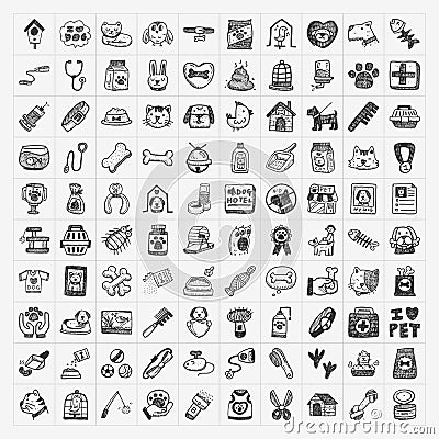 Doodle pet icons set Vector Illustration