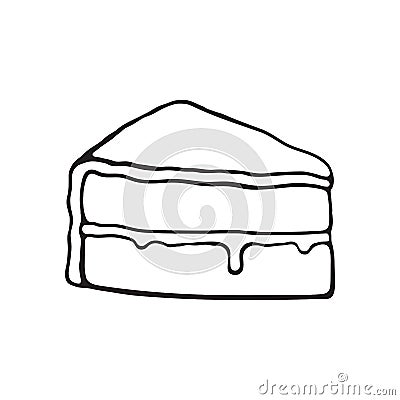 Doodle of a piece of cake with glaze cream fondant and confiture Vector Illustration