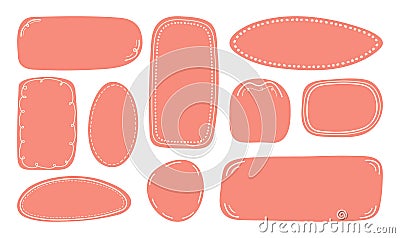 Doodle pink Textbox set decorated with lines. Empty text Box circles rectangles and squares. Hand drawn Blank quote Frames Vector Illustration