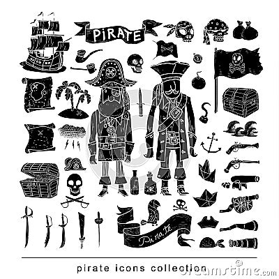 doodle pirate elememts, vector illustration. black. Vector Illustration