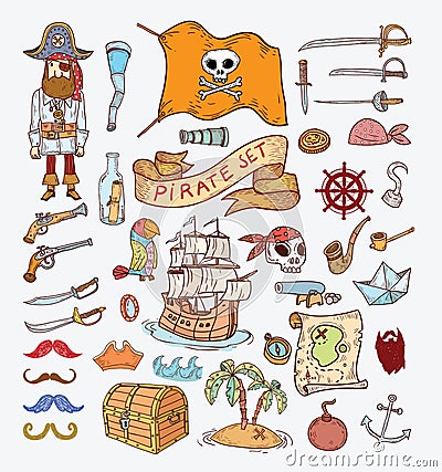 Doodle pirate illustration. Vector Illustration