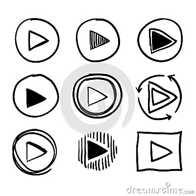 Doodle play icon button illustration collection handdrawn cartoon style vector Vector Illustration