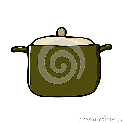 Doodle pot image. Hand drawn color saucepan Vector Illustration