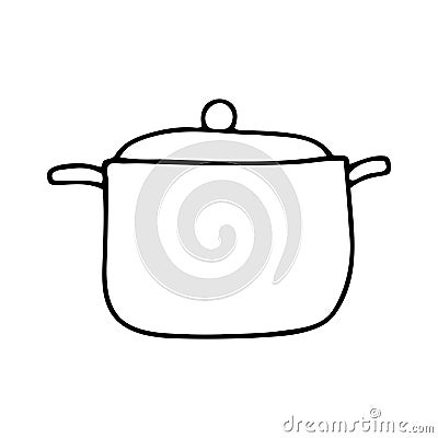 Doodle pot simple image. Outline hand drawn saucepan Vector Illustration