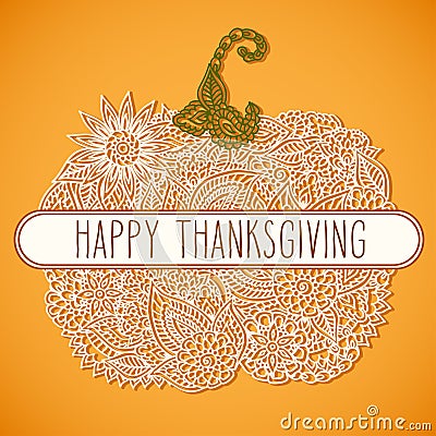 Doodle pumpkin Thanksgiving label Vector Illustration
